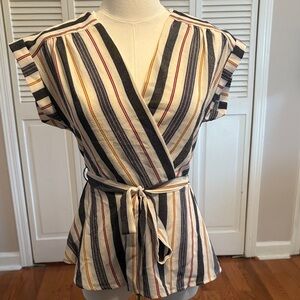 Monteau Multicolor Striped Wrap Blouse